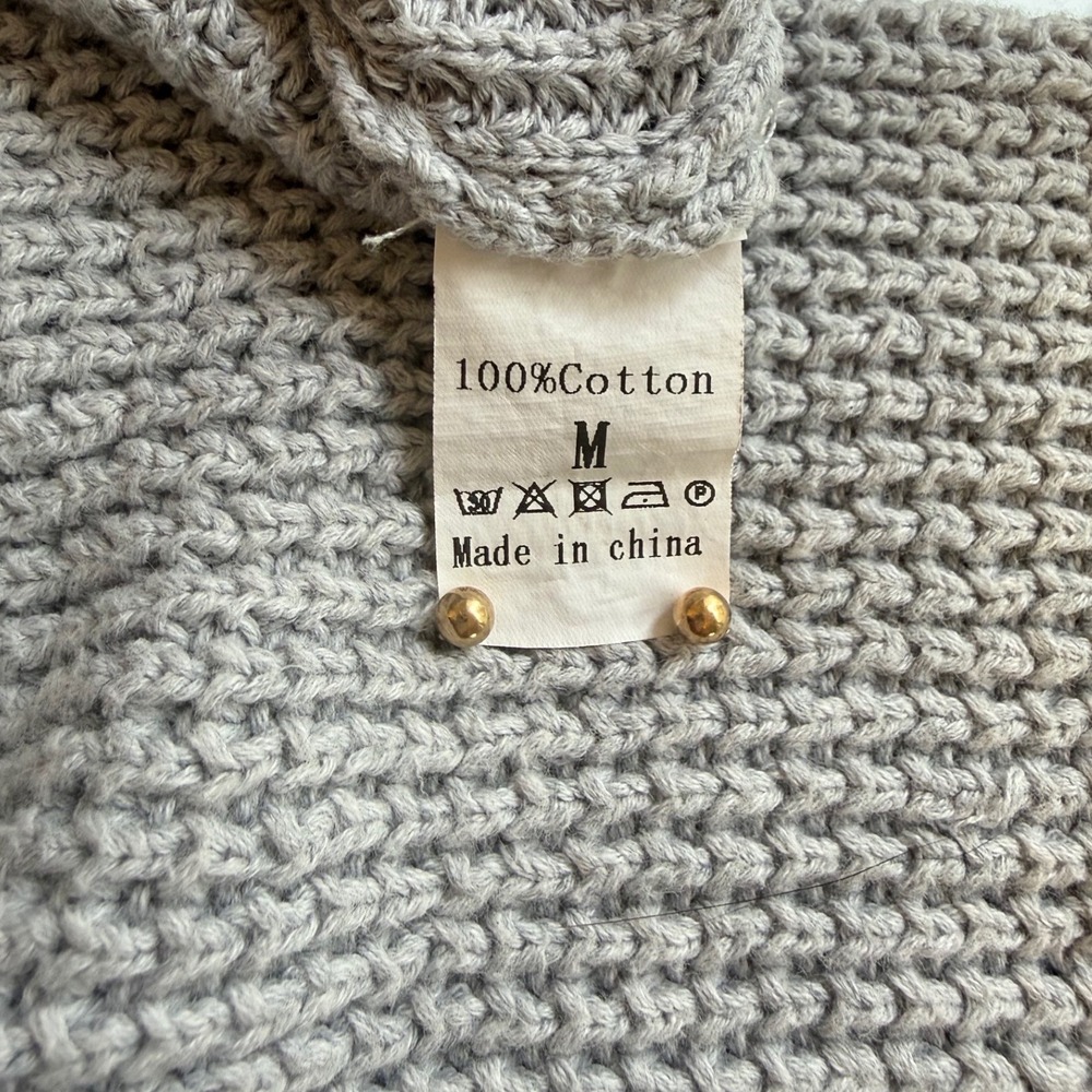 Waffle Knit V Neck Criss Cross‎ Back Sweater Light Grey Size M - Picture 6 of 8